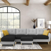 Lizel LHS 6 Seater L Shape Sofa Set with Center Table for Living Room (Black Grey Fabric) Premium Velvet Fabric Sofa