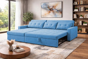 Casaliving Treshta 4 Seater LHS L - Shape Pull-Out Sofa Cum Bed with Storage Sofa for Living Room (Brown Fabric Color) Premium Fabric Sofa Set for Living Room Sofa Cum Bed