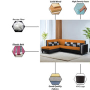 Nordy LHS 6 Seater L Shape Sofa Set for Living Room (Orange Black Colour) Premium Fabric Sofa Set