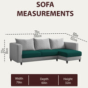 Mikasa 4 Seater RHS L Shape Sofa Set for Living Room (Pine Grey Fabric) Premium Fabric Sofa Set for Living Room