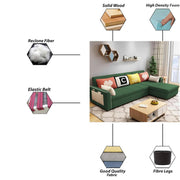 Denis 5 Seater RHS L Shape Sofa Set for Living Room (Green Fabric) Premium Fabric Sofa