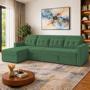 Casaliving Treshta 6 Seater LHS L - Shape Pull-Out Sofa Cum Bed Sofa for Living Room (Dark Grey Fabric Color) Premium Fabric Sofa Set for Living Room Sofa Cum Bed
