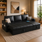 Casaliving Glanie LHS 4 Seater Corner Sofa Cum Bed for Living Room with Storage (Beige Fabric) Leatherette Fabric Sofa with Cup Holder
