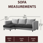Mikasa 4 Seater LHS L Shape Sofa Set for Living Room (Black Grey Fabric) Premium Fabric Sofa Set for Living Room