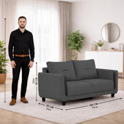 Casaliving Viskafors Upholstered 3 Seater Sofa Set for Living Room (Black Colour Fabric) Premium Fabric Sofa