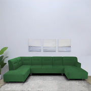 Ragno 8 Seater U Shape Sofa Set for Living Room (Green Fabric) Premium Fabric Sofa