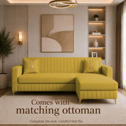 Casaliving Oliveira 4 Seater L Shape Convertible Sofa Set for Living Room, 3 Seater & Ottoman Modular Sectional Couch for Small Space (Yellow) Fabric