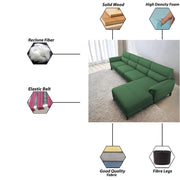 Janifer RHS 6 Seater L Shape Sofa Set for Living Room (Green Colour) Premium Fabric Sofa Set