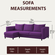 Mikasa 4 Seater LHS L Shape Sofa Set for Living Room (Purple Fabric) Premium Fabric Sofa Set for Living Room