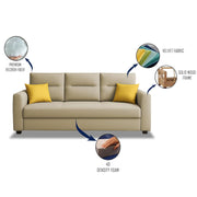 Evona 3 Seater Sofa Set for Living Room (Cream Colour Fabric) Premium Fabric Sofa