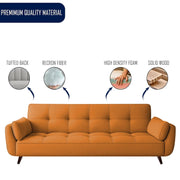 Francois 3 Seater Convertible Sofa Cum Bed for Living Room (Orange Fabric) Premium Fabric Sofa