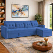 Casaliving Treshta 6 Seater LHS L - Shape Pull-Out Sofa Cum Bed Sofa for Living Room (Dark Grey Fabric Color) Premium Fabric Sofa Set for Living Room Sofa Cum Bed