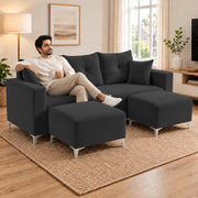 Casaliving Euron 4 Seater L Shape Convertible Sofa Set for Living Room, 3 Seater & 2 Ottoman Modular Sectional Couch for Small Space (Black Colour) Fabric