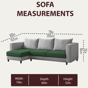 Mikasa 4 Seater LHS L Shape Sofa Set for Living Room (Green Grey Fabric) Premium Fabric Sofa Set for Living Room