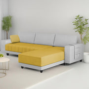 Linus RHS 4 Seater L Shape Sofa Set for Living Room (Yellow Grey Fabric) Premium Fabric Sofa