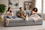 Casaliving Treshta 3 Seater Pull-Out Premium Fabric Sofa Cum Bed Sofa Set for Living Room (Cream Fabric Color) Premium Fabric Sofa Set for Living Room Sofa Cum Bed