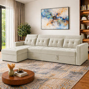 Casaliving Treshta 6 Seater LHS L - Shape Pull-Out Sofa Cum Bed Sofa for Living Room (Dark Grey Fabric Color) Premium Fabric Sofa Set for Living Room Sofa Cum Bed