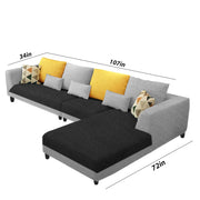 Casaliving Margreta RHS 6 Seater L Shape Sofa Set for Living Room (Black Grey Fabric) Premium Fabric Sofa