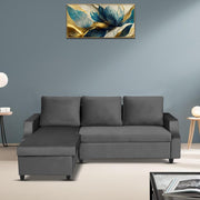 Asper LHS 4 Seater L Shape Sofa Set for Living Room (Black Fabric) Premium Fabric Sofa