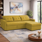 Casaliving Treshta 4 Seater LHS L - Shape Pull-Out Sofa Cum Bed with Storage Sofa for Living Room (Brown Fabric Color) Premium Fabric Sofa Set for Living Room Sofa Cum Bed