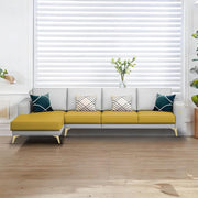 Falco LHS 6 Seater L Shape Sofa Set for Living Room (Yellow Grey Fabric) Premium Fabric Sofa