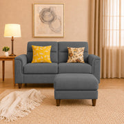 Casaliving Nancy 2 Seater with Ottoman Sofa Set for Living Room (Black Colour) Premium Fabric Sofa Set