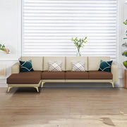 Falco LHS 6 Seater L Shape Sofa Set for Living Room (Cream Brown Fabric) Premium Fabric Sofa
