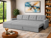 Casaliving Treshta 6 Seater LHS L - Shape Pull-Out Sofa Cum Bed Sofa for Living Room (Dark Grey Fabric Color) Premium Fabric Sofa Set for Living Room Sofa Cum Bed