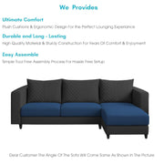Mikasa 4 Seater RHS L Shape Sofa Set for Living Room (Blue Black Fabric) Premium Fabric Sofa Set for Living Room