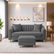 Casaliving Doraldo 2 Seater with Ottoman Sofa Set for Living Room (Black Colour) Premium Fabric Sofa Set