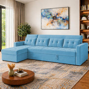 Casaliving Treshta 6 Seater LHS L - Shape Pull-Out Sofa Cum Bed Sofa for Living Room (Dark Grey Fabric Color) Premium Fabric Sofa Set for Living Room Sofa Cum Bed