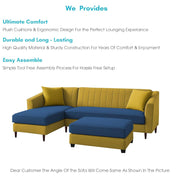 Neyami LHS 4 Seater with Ottoman L Shape Sofa Set for Living Room (Blue Yellow) Premium Fabric Sofa Set