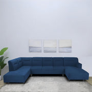 Ragno 8 Seater U Shape Sofa Set for Living Room (Blue Fabric) Premium Fabric Sofa
