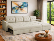 Casaliving Treshta 6 Seater LHS L - Shape Pull-Out Sofa Cum Bed Sofa for Living Room (Dark Grey Fabric Color) Premium Fabric Sofa Set for Living Room Sofa Cum Bed
