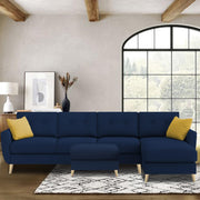 Lizel RHS 6 Seater L Shape Sofa Set with Center Table for Living Room (Blue Fabric) Premium Velvet Fabric Sofa