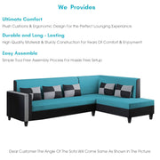 Nordy RHS 6 Seater L Shape Sofa Set for Living Room (Turquise Black Colour) Premium Fabric Sofa Set