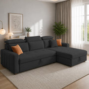 Casaliving Gagnon LHS 4 Seater L Shape Corner Sofa Cum Bed for Living Room with Storage (Black Fabric) Premium Fabric Sofa Cum Bed