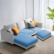 Casaliving Stanly LHS 4 Seater L Shape Sofa with Center Table for Living Room (Blue Fabric)