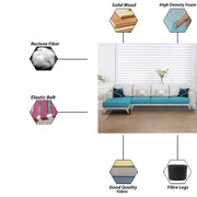 Falco LHS 6 Seater L Shape Sofa Set for Living Room (Turquise Grey Fabric) Premium Fabric Sofa
