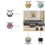 Garcia RHS 8 Seater L Shape Sofa Set with Ottoman & 2 Puffy for Living Room (Dark Grey) Premium Fabric Sofa Set