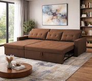 Casaliving Treshta 4 Seater LHS L - Shape Pull-Out Sofa Cum Bed with Storage Sofa for Living Room (Brown Fabric Color) Premium Fabric Sofa Set for Living Room Sofa Cum Bed