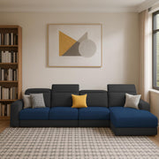 Orion RHS 6 Seater L Shape Sofa Set for Living Room (Blue Black Colour) Premium Fabric Sofa