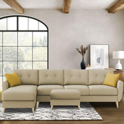 Lizel LHS 6 Seater L Shape Sofa Set with Center Table for Living Room (Cream Fabric) Premium Velvet Fabric Sofa