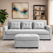 Casaliving Treshta 3 Seater with Ottomon Pull-Out Sofa Cum Bed (Black Color) Premium Fabric Sofa Set for Living Room | Bedroom