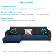 Falco LHS 4 Seater L Shape Sofa Set for Living Room (Blue Black Fabric) Premium Fabric Sofa