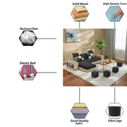 Samra LHS 4 Seater L Shape Sofa Set with 4 Puffy for Living Room (Cream Black Fabric) Premium Fabric Sofa