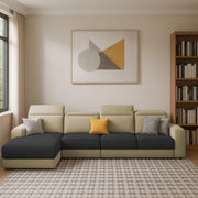Orion LHS 6 Seater L Shape Sofa Set for Living Room (Cream Black Colour) Premium Fabric Sofa