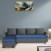 Asper LHS 6 Seater L Shape Sofa Set for Living Room (Black Blue Fabric) Premium Fabric Sofa