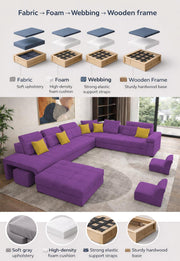 Casaling Urban Modern U-Shaped Sectional Sofa Set with Storage | 9 Seater Sofa Couch with Ottoman | Wooden Frame | Premium Colour Fabric | for Living Room & Guest Hall in (Black Colour)