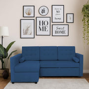 Megan LHS 4 Seater L Shaped Sofa Cum Bed for Living Room (Blue Fabric) Premium Fabric Sofa